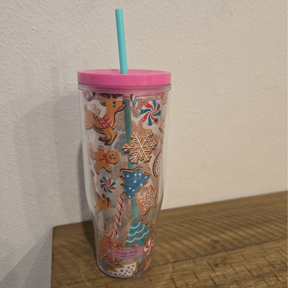 New Simply Belle Christmas Collection 24oz Insulated Travel Tumbler Cup W/straw